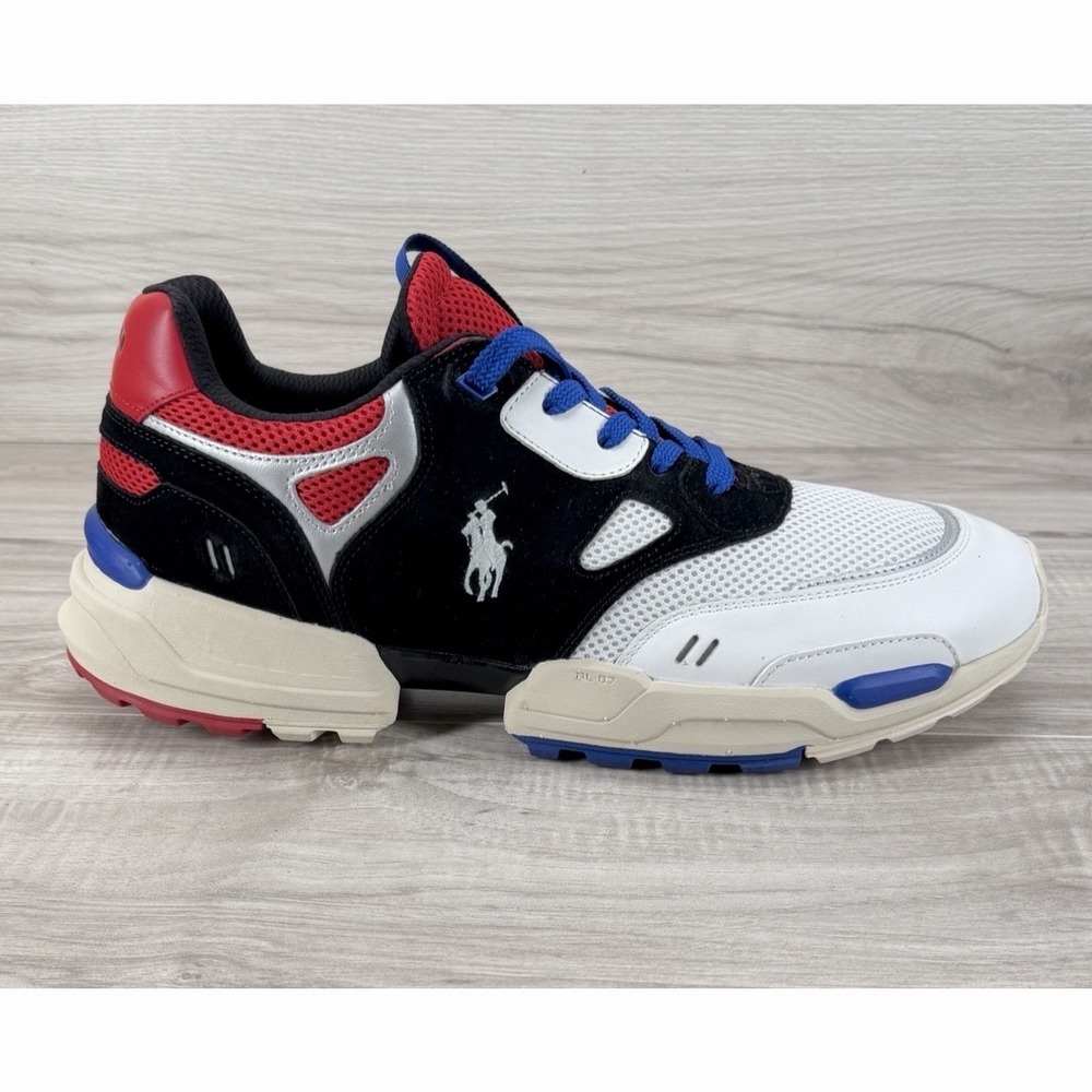Polo Ralph Lauren Mesh Polo JGR PP-SK-ATH Sneakers Men's Size 14 White Blue - Picture 1 of 8